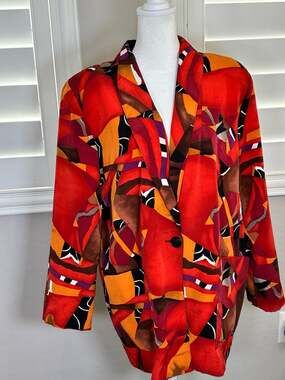 Kensington Square Vintage Geometric Abstract Pattern Blazer Jacket